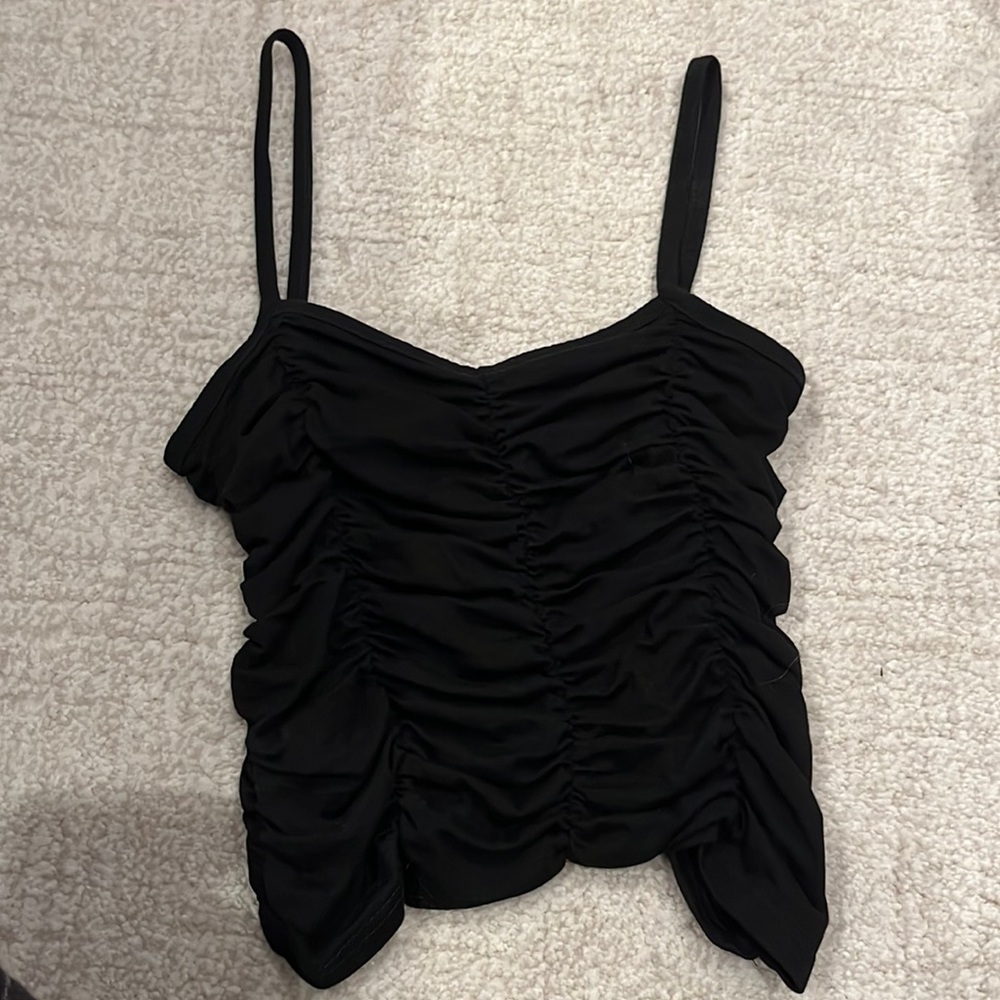 ruched black tank top